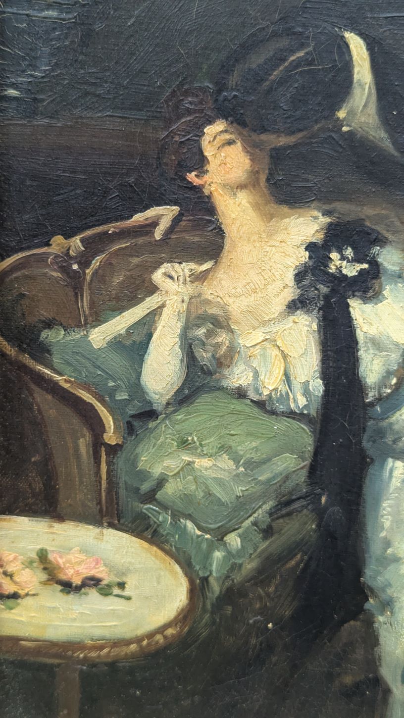 R Bouchet, The Waiting – Belle époque Gallant Scene photo for sale