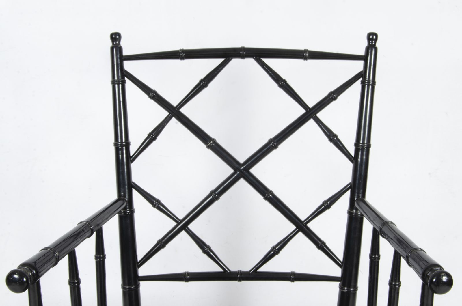 Set Of Eight Hollywood Regency Black Lacquered Rattan/Faux Bamboo Dining Chairs In The Manner Of Maison Jansen, France photo vintage