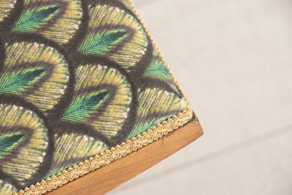 Art Deco Bentwood Stool In Walnut By Hille Re Upholstered In Art Deco Fabric photo vinterior