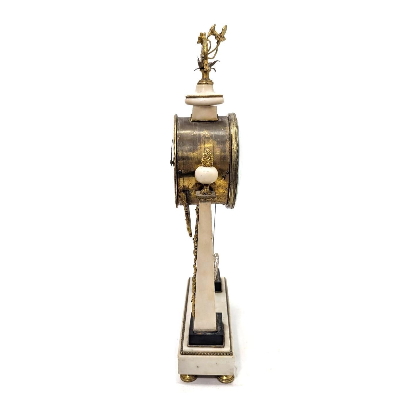 Louis XVI Period Portico Clock In Gilded Bronze And White Marble photo for sale