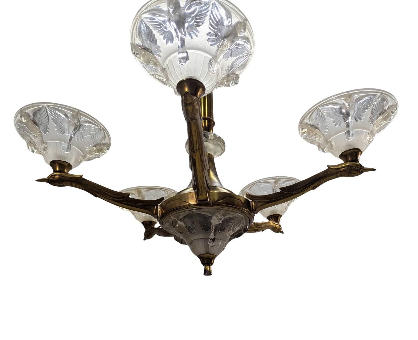 Boris Lacroix Art Deco Molded Glass Chandelier photo Lighting