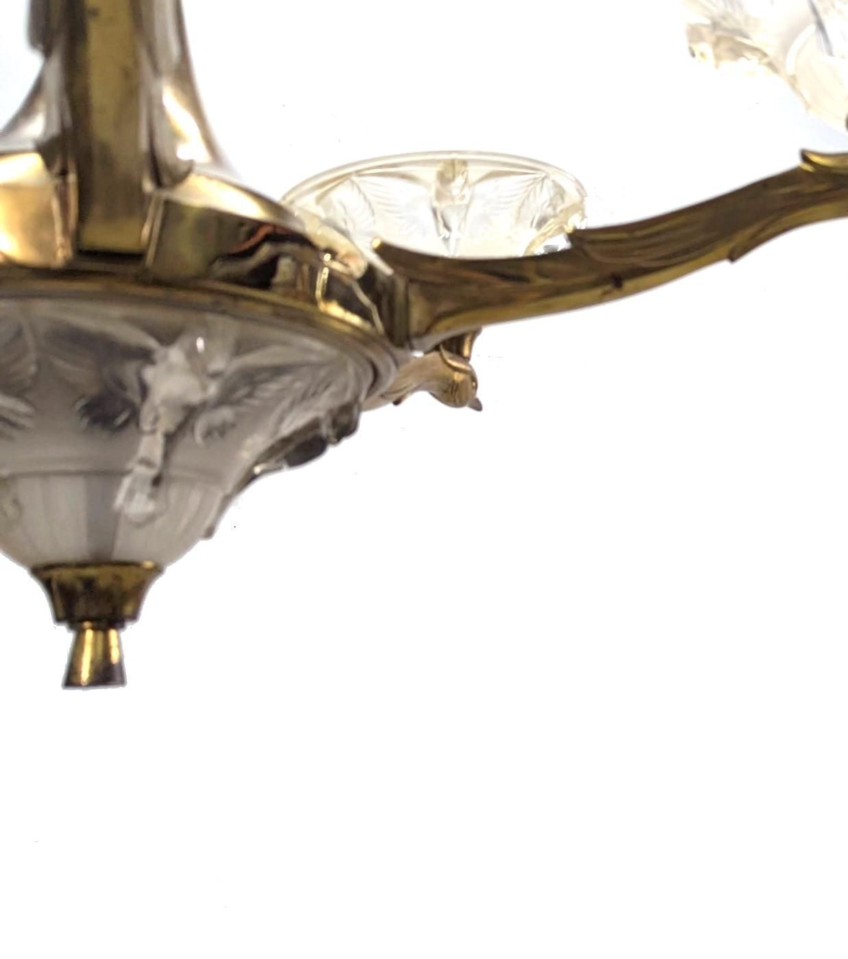 Boris Lacroix Art Deco Molded Glass Chandelier photo vintage