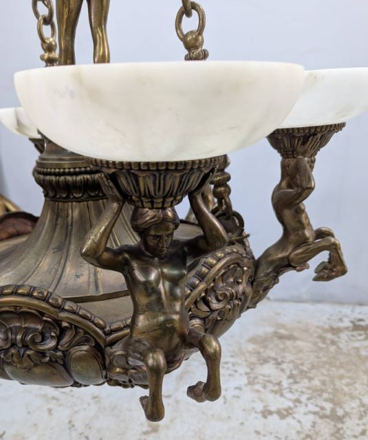 Monumental Chandelier In Patinated Bronze And Alabaster – Mythological Decor photo buy