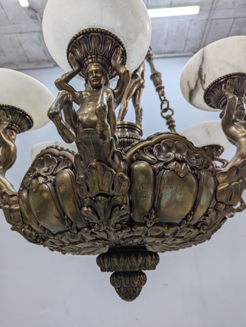 Lighting Monumental Chandelier In Patinated Bronze And Alabaster – Mythological Decor photo