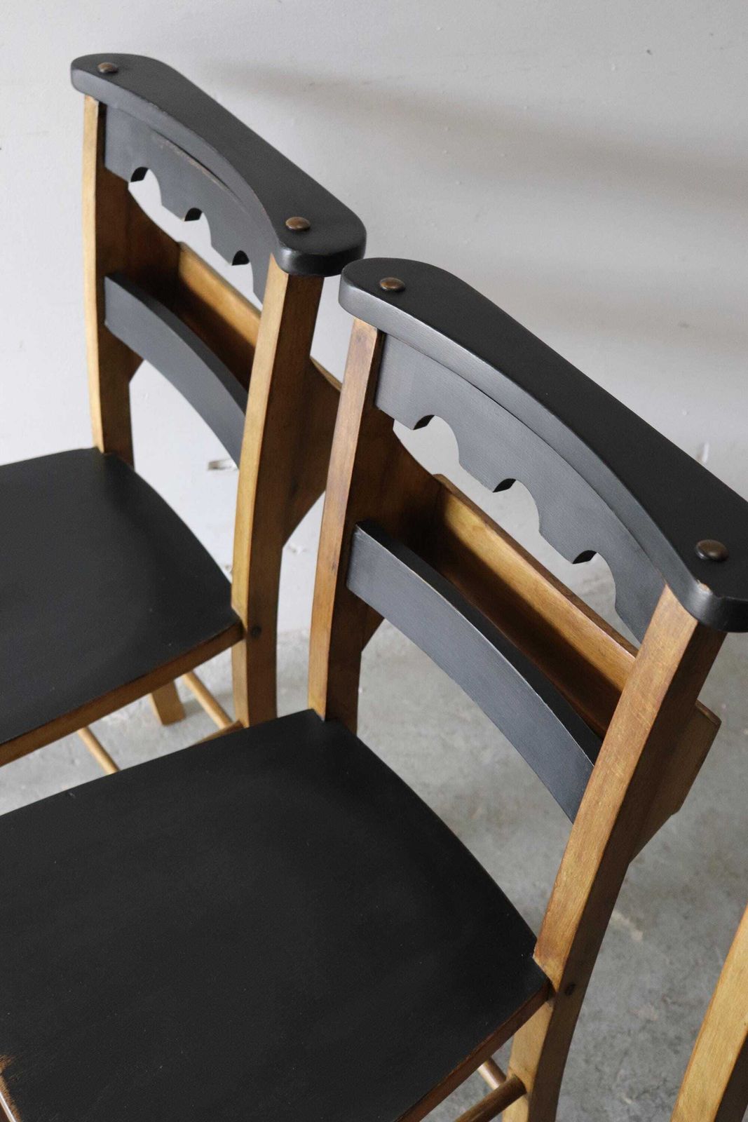 Striking Set Of Six Part Painted Vintage Welsh Chapel Chairs photo 1750.0