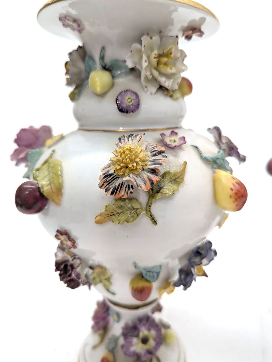 19th Century Saxon Porcelain Flower And Fruit Vases (Pair) photo Home Decor