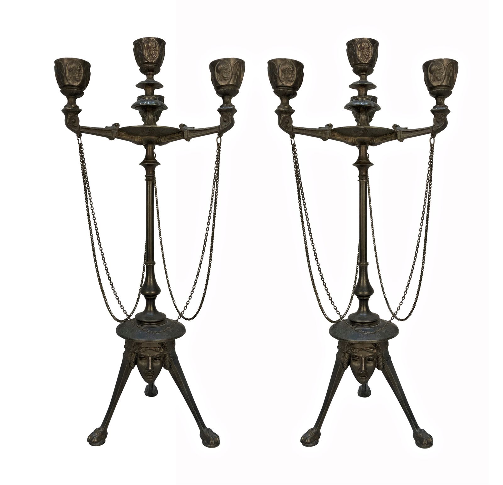 A Pair Of XIX Century Bronze Candelabra Of Greco Roman Design