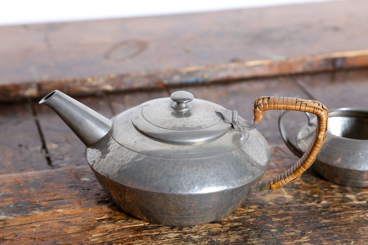 Liberty Tudric Pewter Tea Set 3 Piece Teapot, Sugar Bowl, Creamer, Arts & Crafts photo furniture