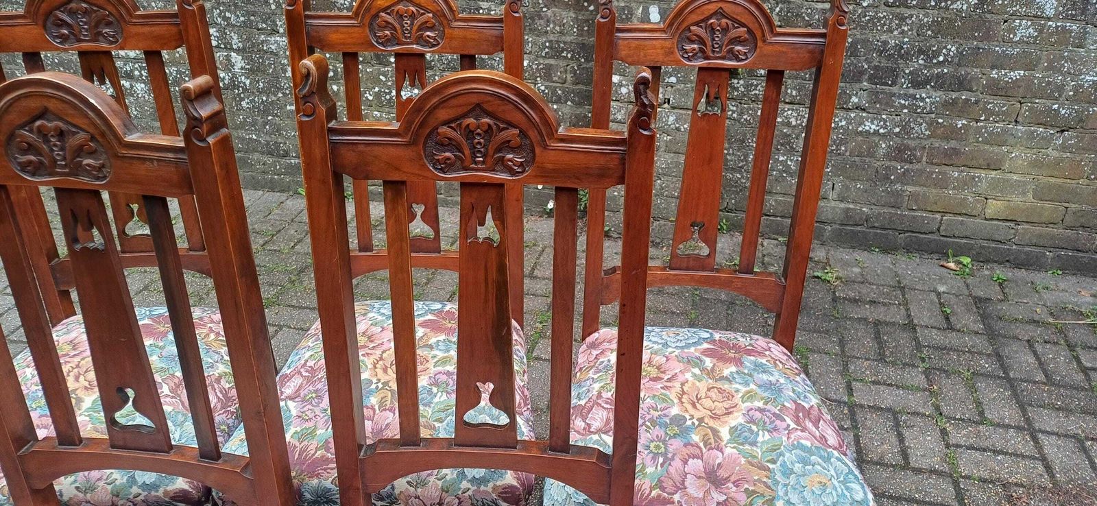 Set Of 6 Antique Carved Walnut Dining Chairs With Floral Tapestry Seats Art Nouveau High End Quality photo 895.0