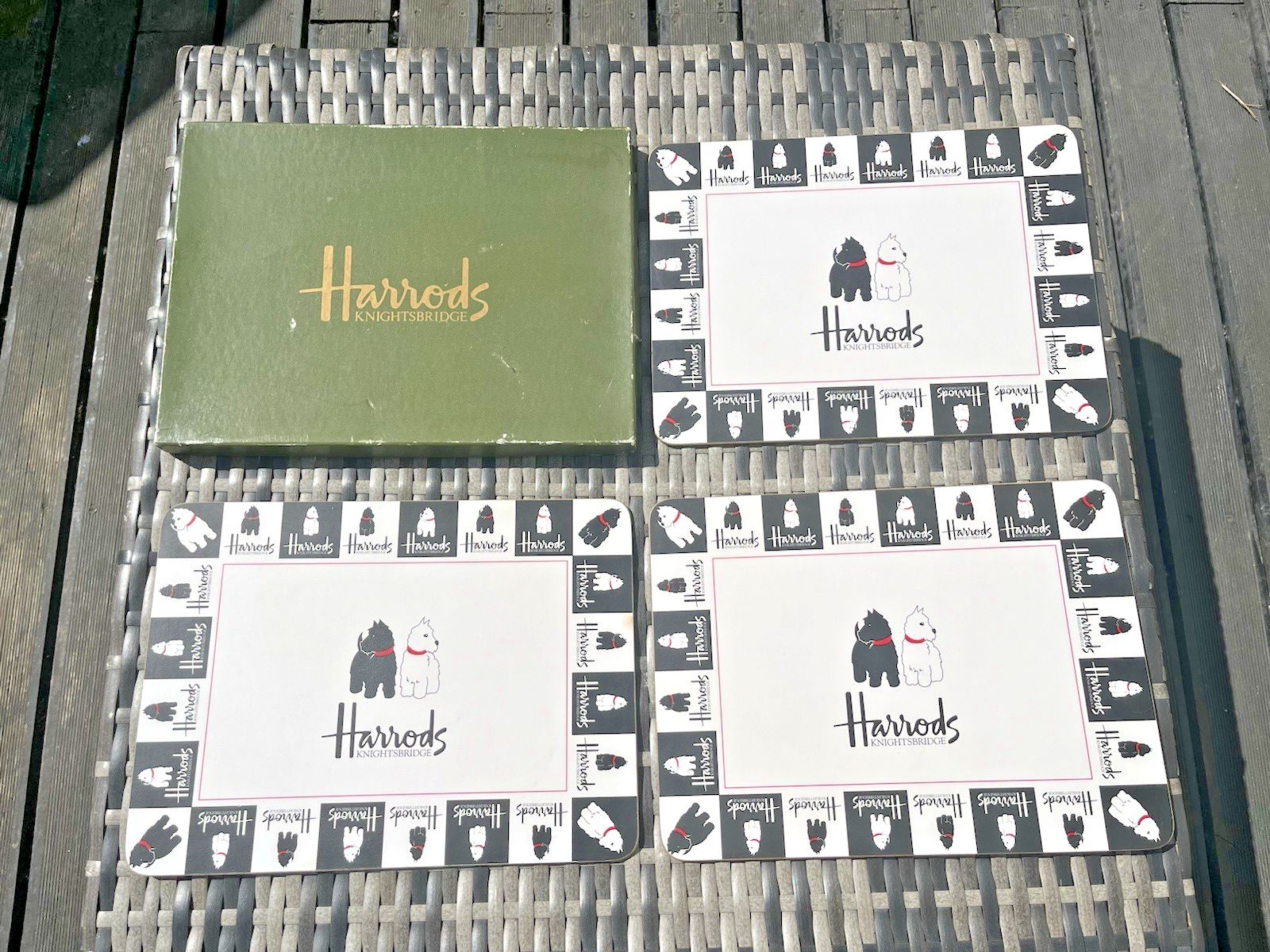 Set Of 3 Boxed Harrods Black & White Scotty Dog Westie Terrier Table Placemats