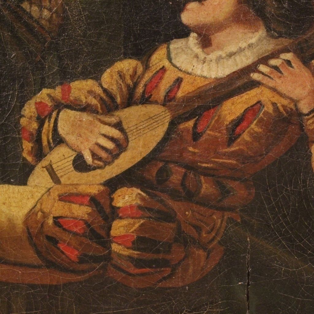 Italian Painting Interior Scene With Musician Oil On Canvas photo vinterior