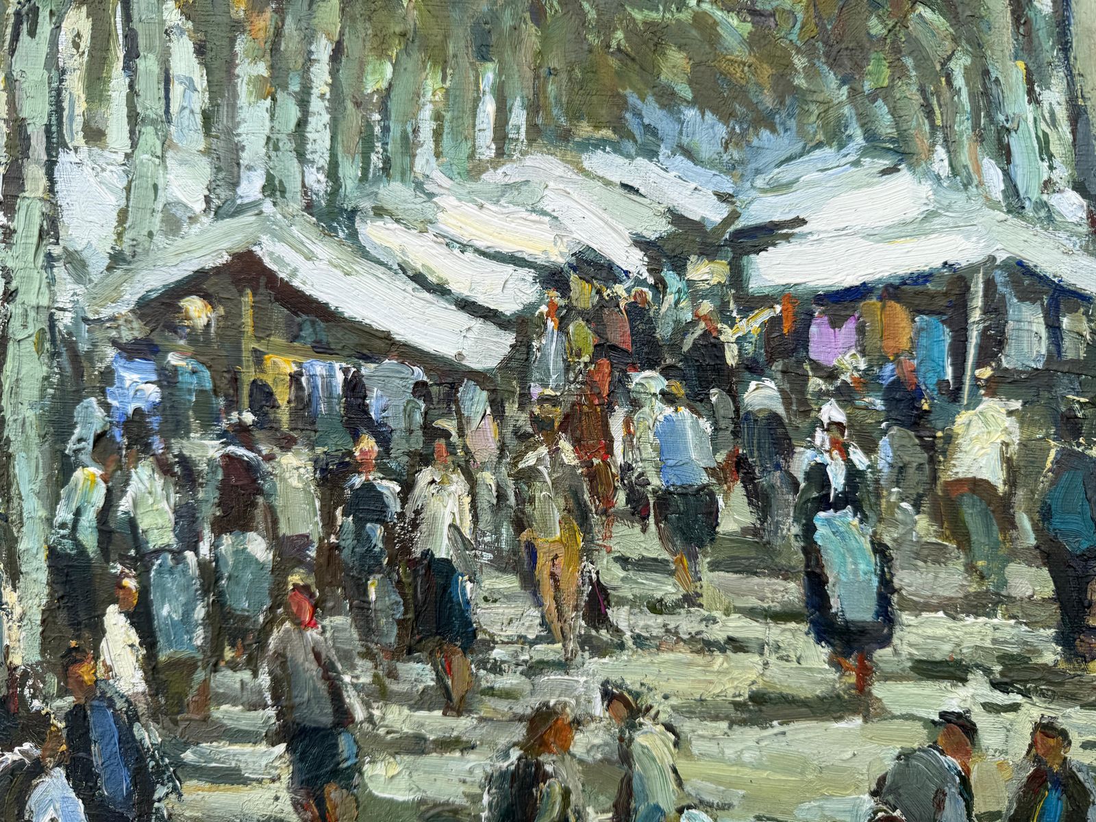 Manuel Zamora Muñoz Market Of Olot Spain Oil On Canvas Painting Spanish Urbanscape 1965 photo 700.0
