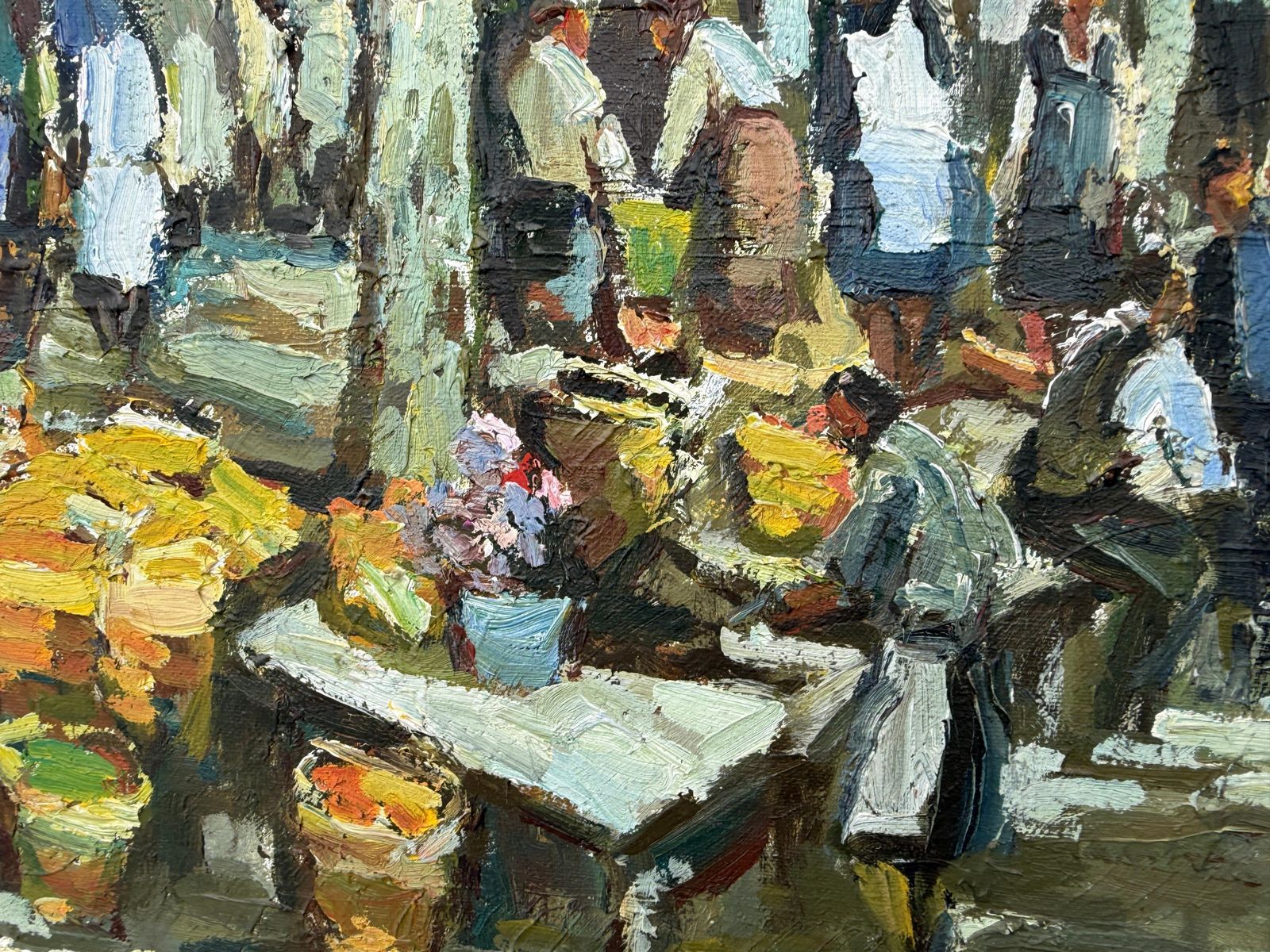 Manuel Zamora Muñoz Market Of Olot Spain Oil On Canvas Painting Spanish Urbanscape 1965 photo vinterior
