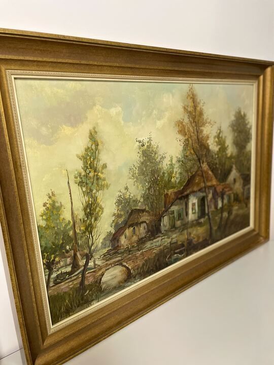Bh Slotman (Bernard) 1928 Farms In The Forest   Oil On Canvas photo for sale