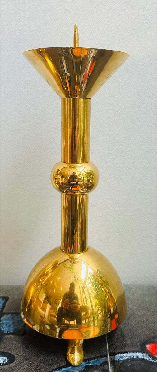 photo buy Set Of 5 1950s German Brutalist Gold Chromed Metal Church Candleholders