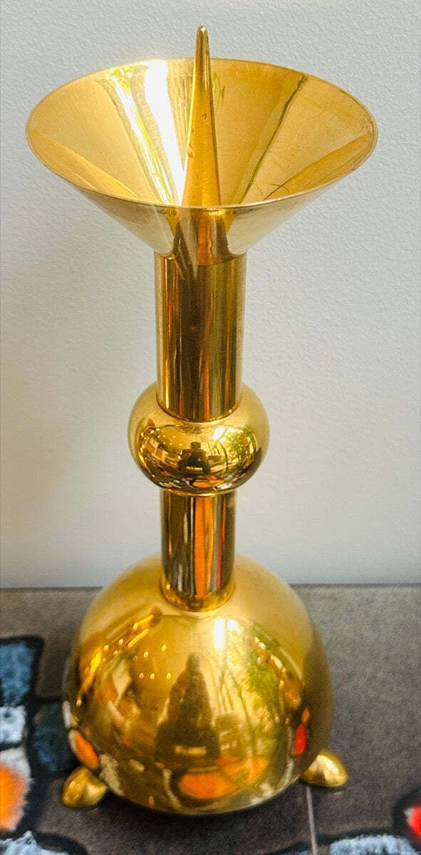 photo vintage Set Of 5 1950s German Brutalist Gold Chromed Metal Church Candleholders