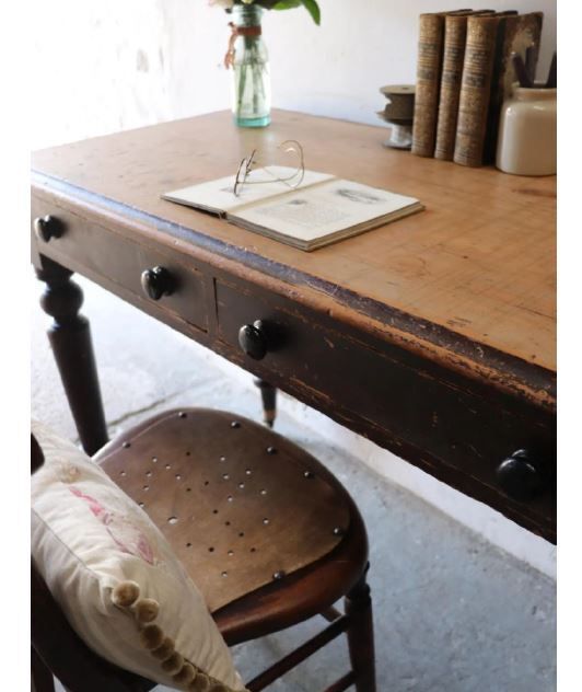 Striking Vintage Pine Writing Desk On Ceramic Castors With Original Paintwork photo Furniture