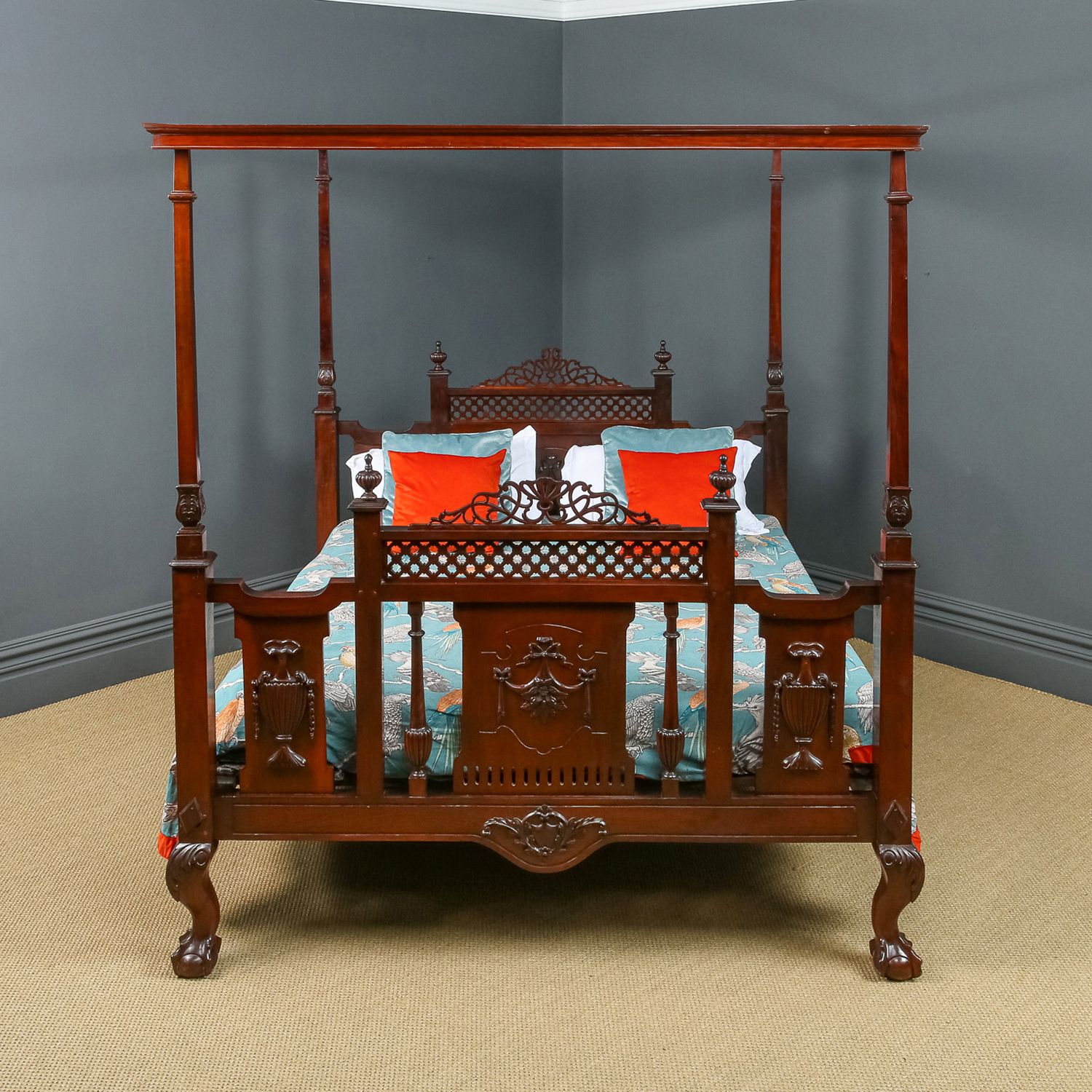 Victorian Anglo Indian Colonial Raj Bombay 6ft Super King Teak Four Post Bed (Circa 1890) photo furniture