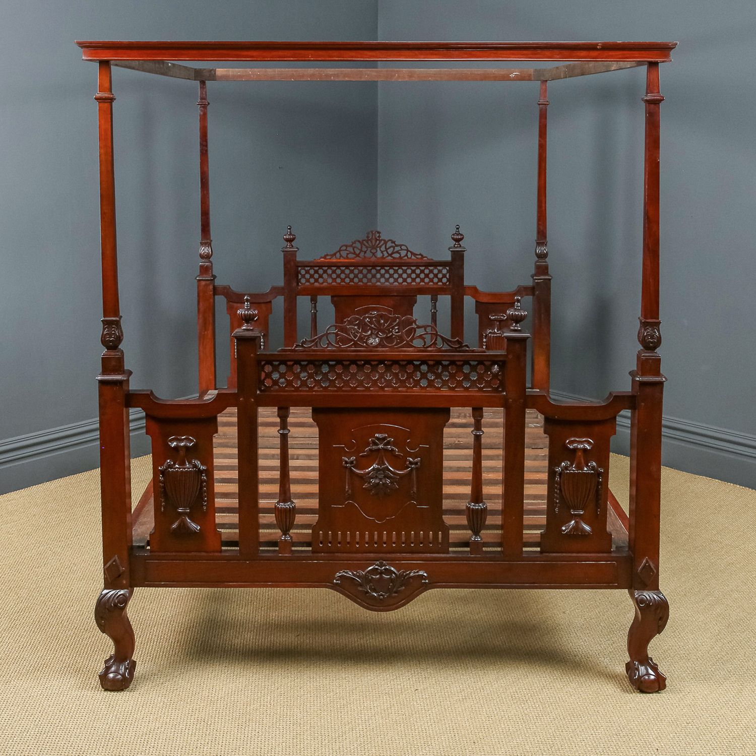 Victorian Anglo Indian Colonial Raj Bombay 6ft Super King Teak Four Post Bed (Circa 1890) photo vinterior