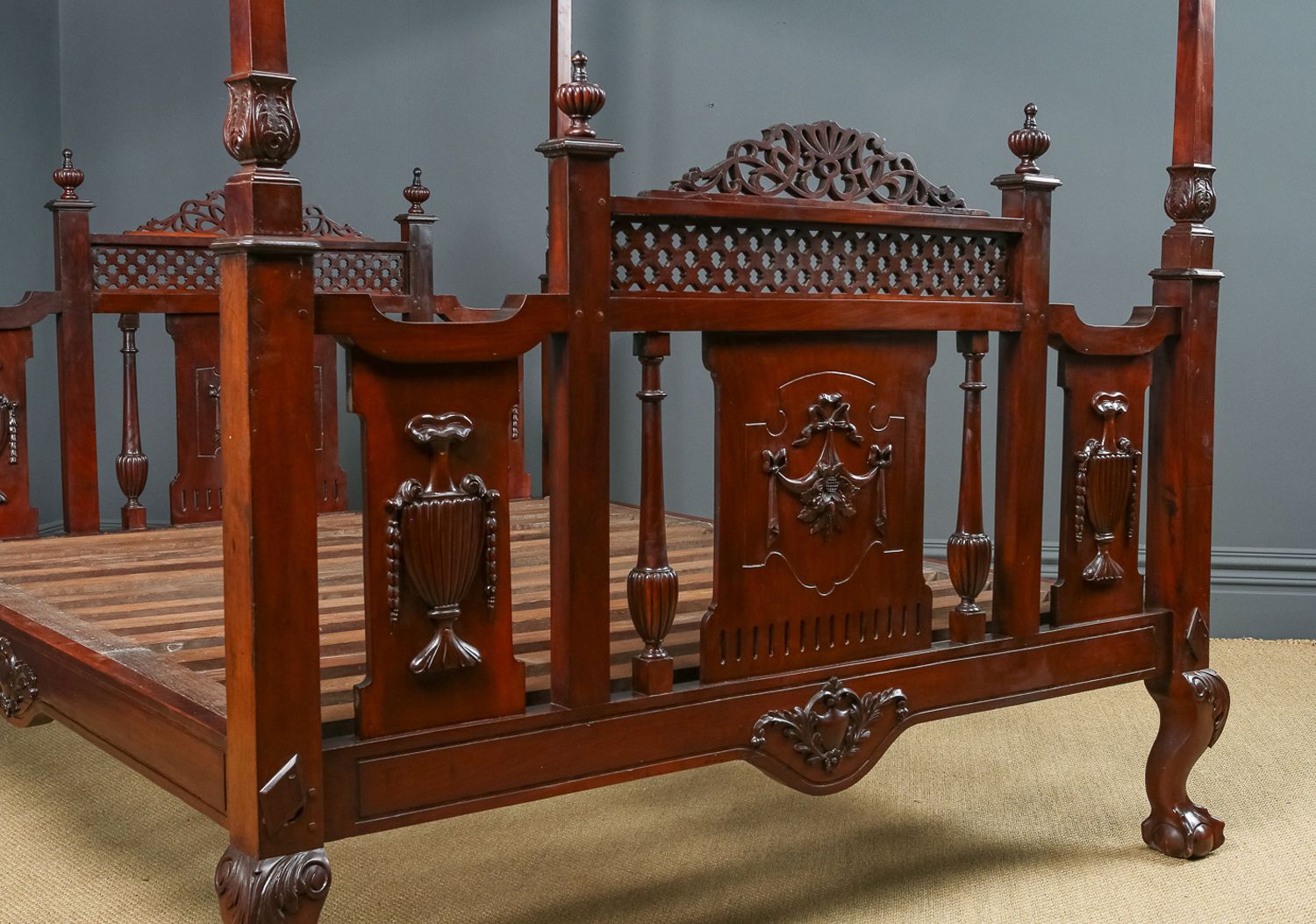 Furniture Victorian Anglo Indian Colonial Raj Bombay 6ft Super King Teak Four Post Bed (Circa 1890) photo