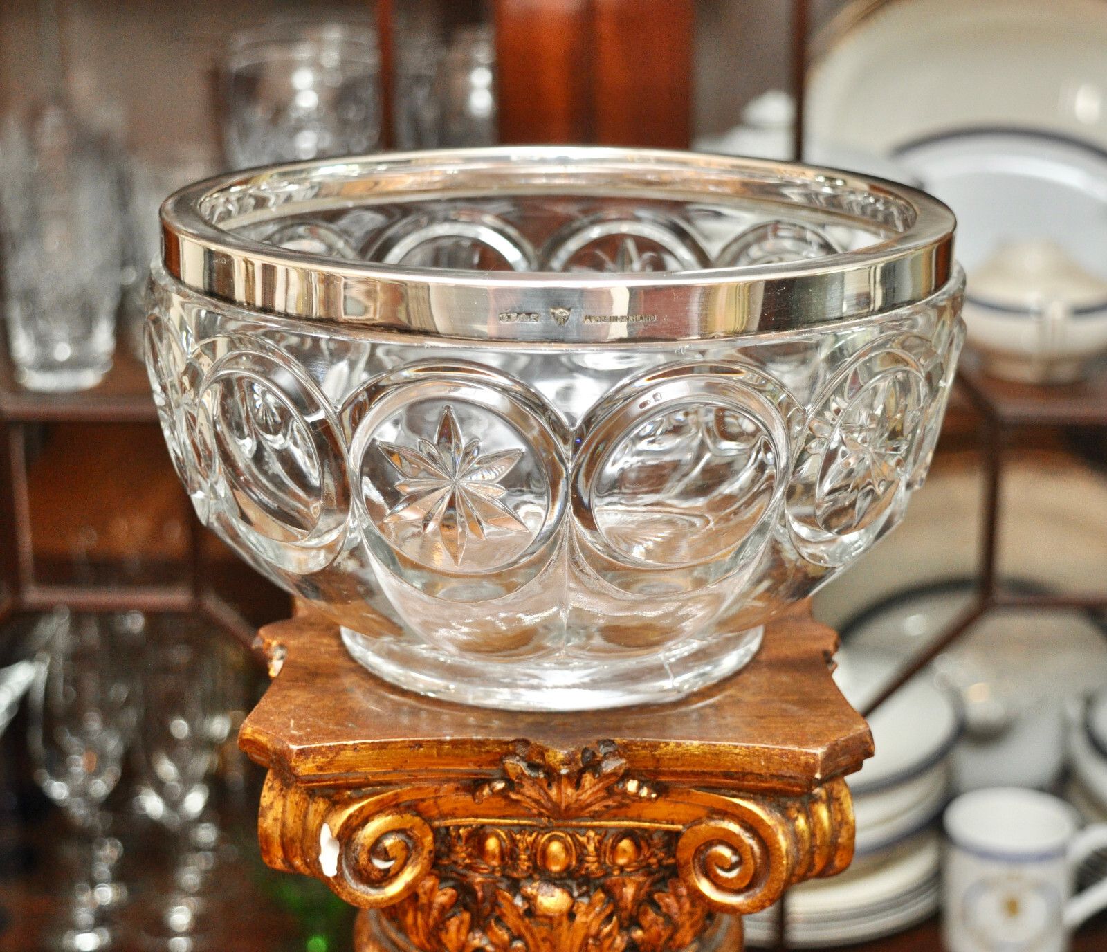 A Large Antique Glass Salad/Fruit Bowl, Silver Plated Rim, John Grinsell C1900