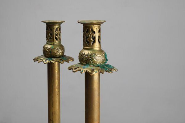 Antique French Copper Candlesticks In Baroque Style, 1900s, Set Of 2 photo furniture
