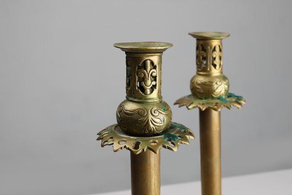 Antique French Copper Candlesticks In Baroque Style, 1900s, Set Of 2 photo for sale