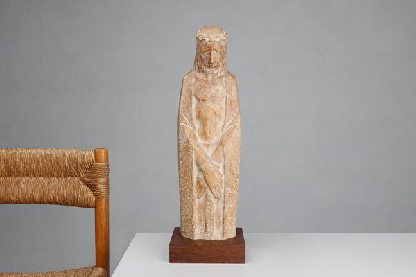 André Teackens, Art Deco Style Religious Statue Of Jesus Christ, 1920s, Plaster On Wood Base photo Art