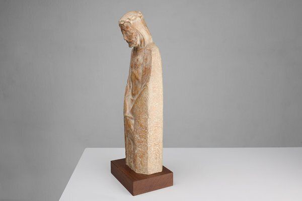 André Teackens, Art Deco Style Religious Statue Of Jesus Christ, 1920s, Plaster On Wood Base photo vintage
