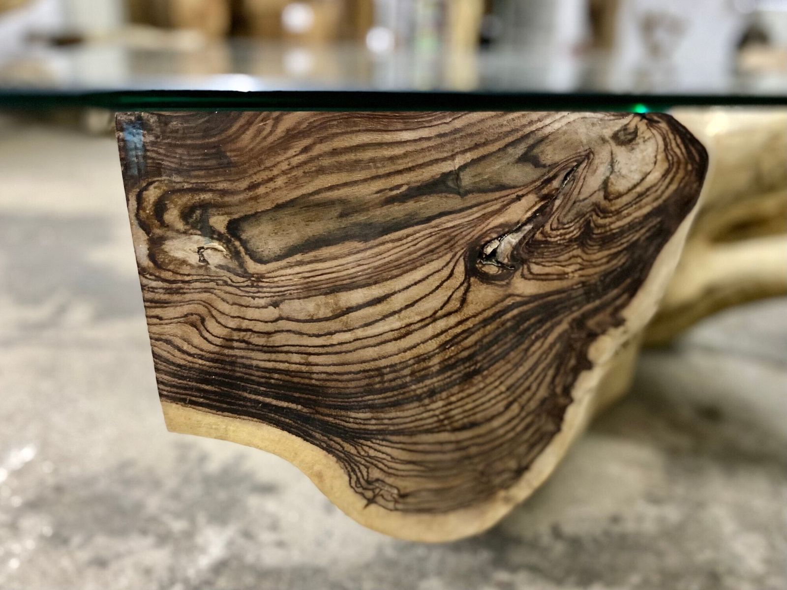Organic Modern Root Table With Safety Glass Top, Sonokeling Wood, 2024 photo vintage