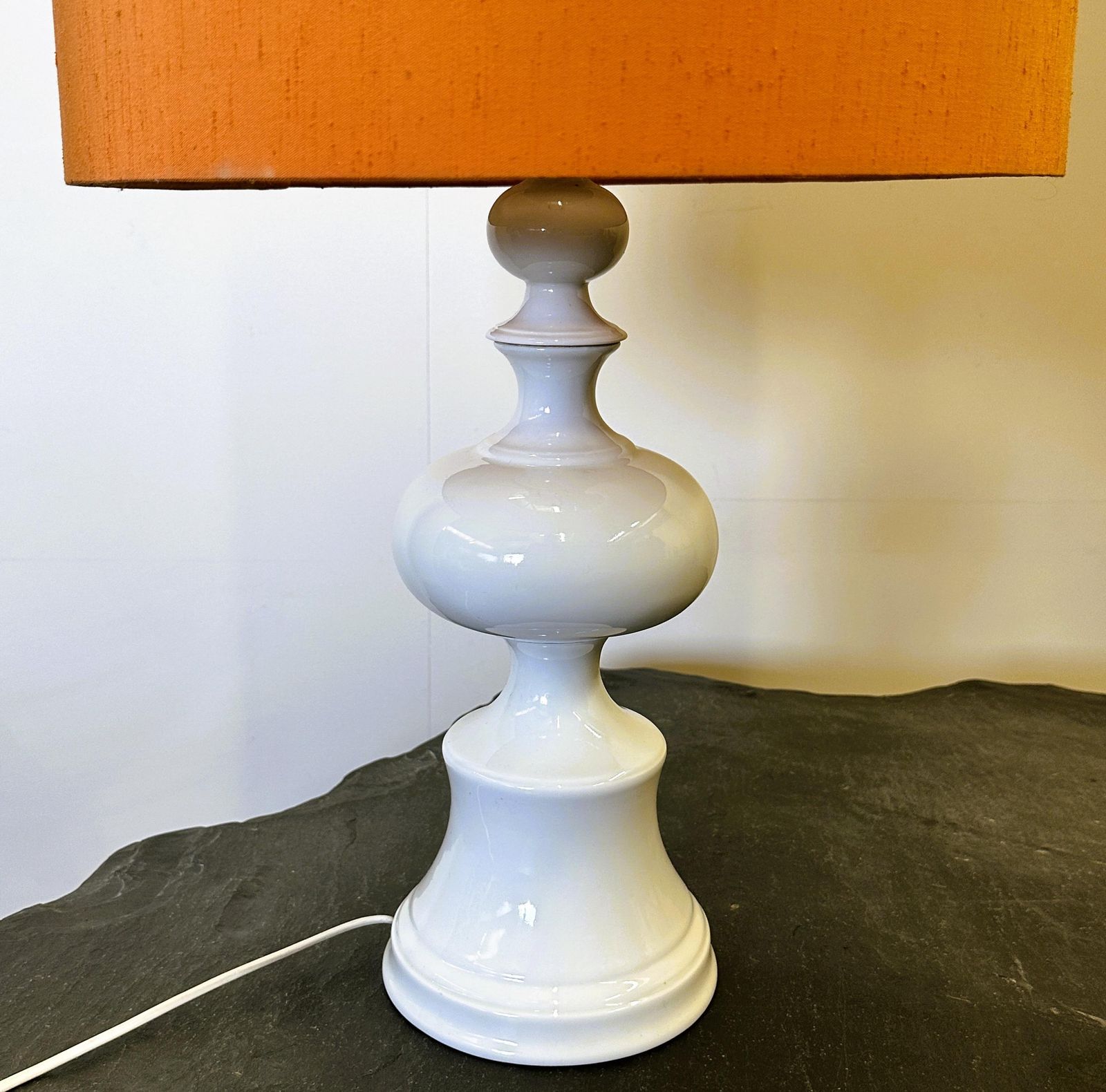 Mid Century Keramische Deense Tafellamp Met Oranje Kap, Jaren 1970. Denemarken photo 482.0