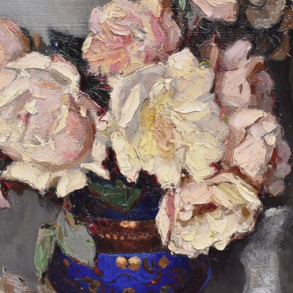Antique Flower Painting, Maurice Alfred Decamps, Flower Painting, White Roses, 20th Century, Art Deco. (Qf664) photo buy