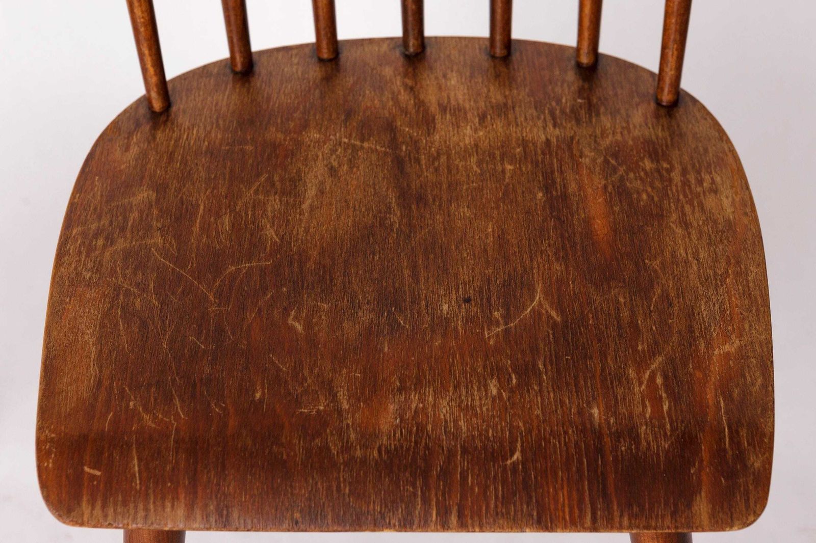 Pair Of Vintage Spindle Back Chairs – 1970s Beech Wood, Restored Rustic Seating photo for sale