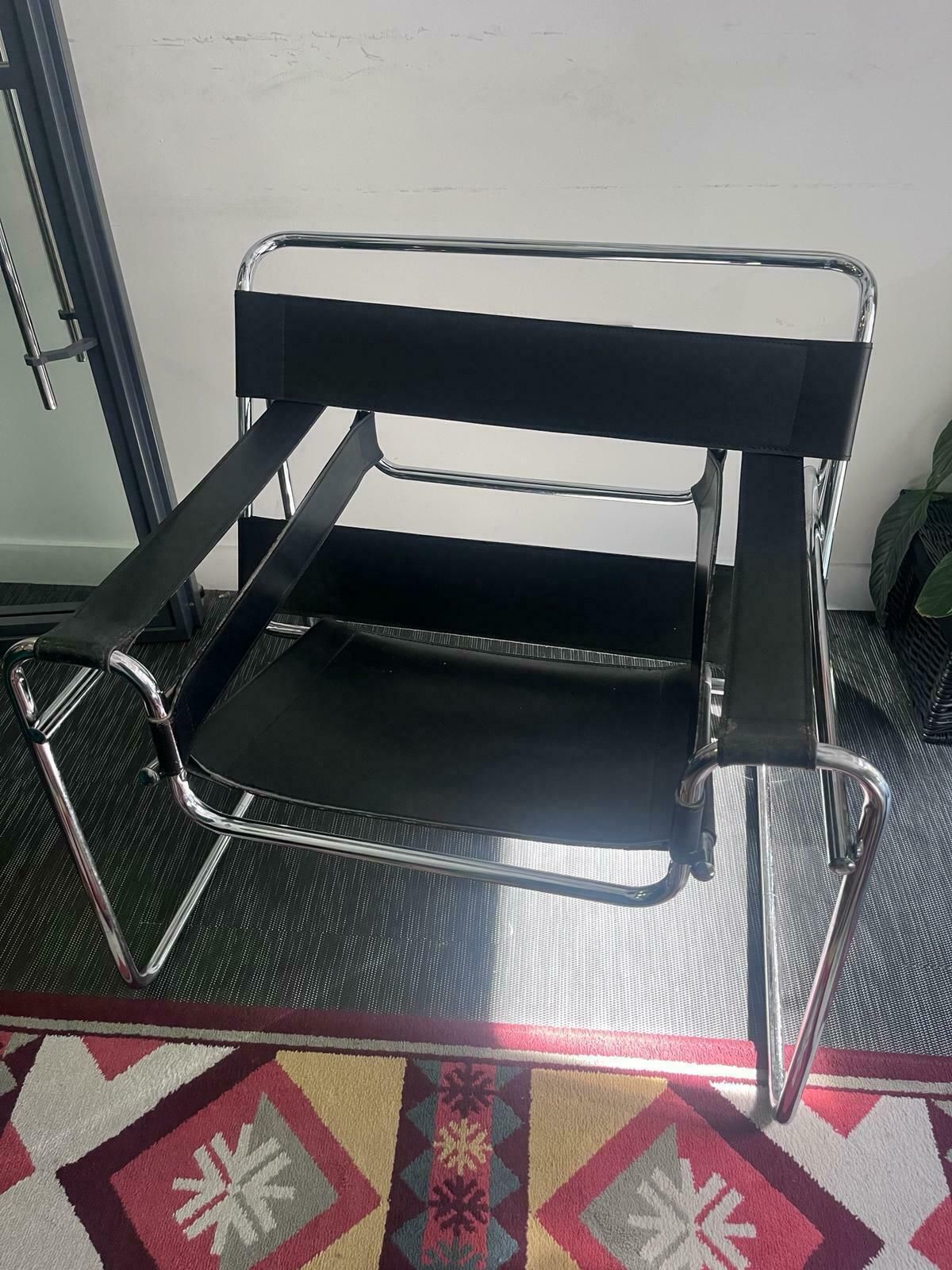 A Habitat Tubular Chrome And Black Leather Wassily Chair / B3 Chair Designed By Marcel Breuer photo furniture