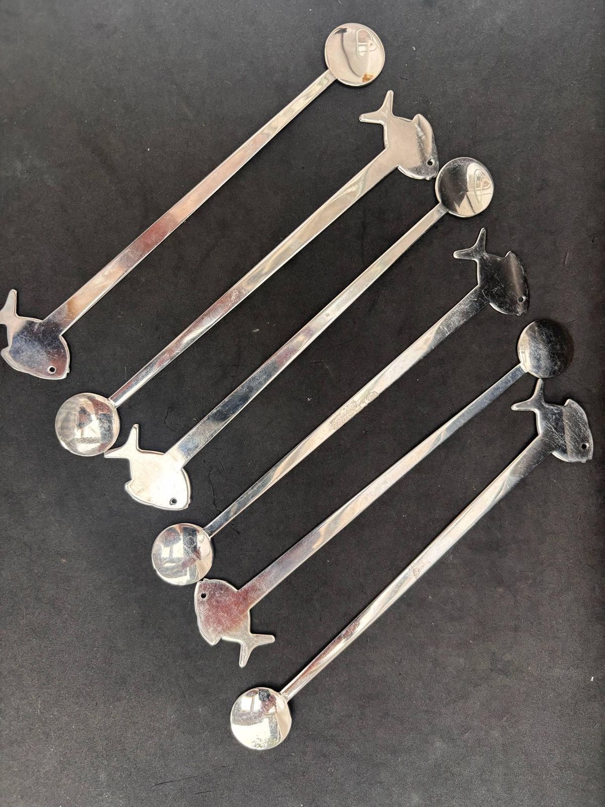 Cocktail Stirrers Bar Spoons Long Coffee Tea Stirring 6 Drinks Accessories Cocktail Champagne Stirrers Fish Shaped Stainless Bar Gift photo for sale