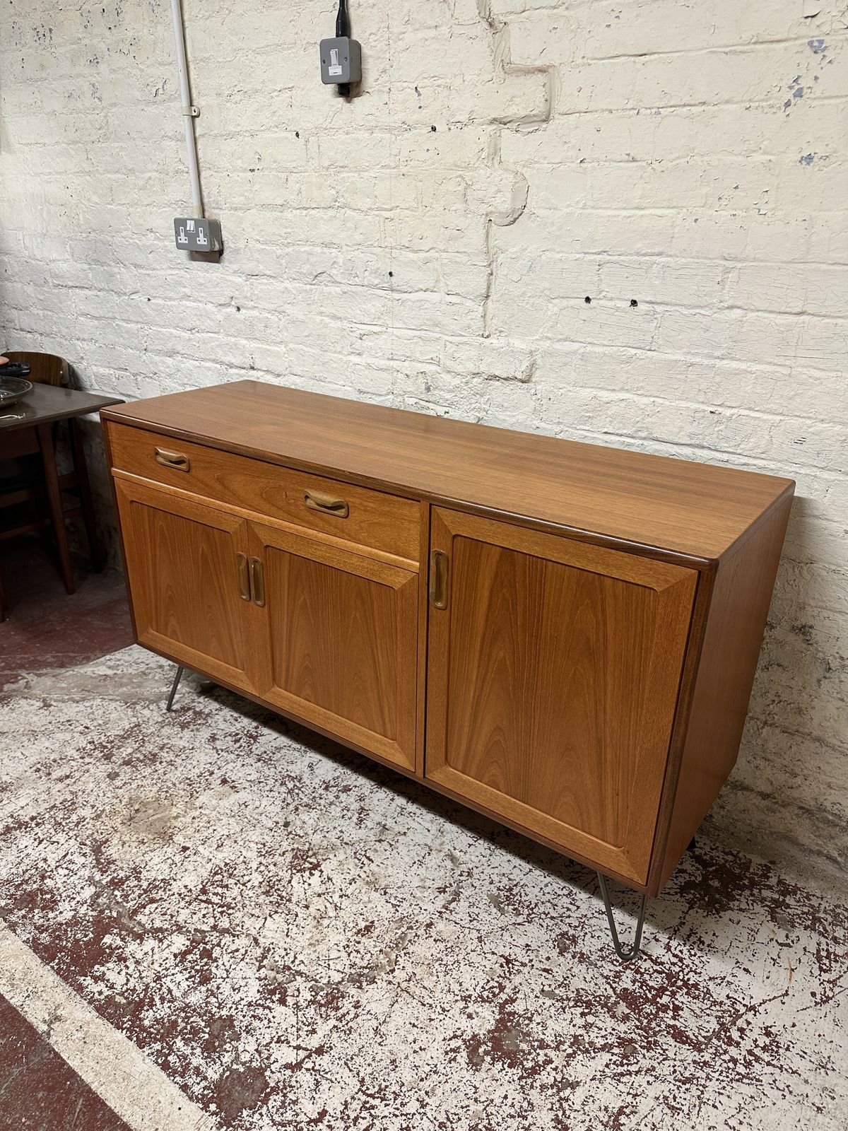 Mid Century G Plan Fresco Compact Teak Sideboard On Quality Hairpin Legs photo for sale