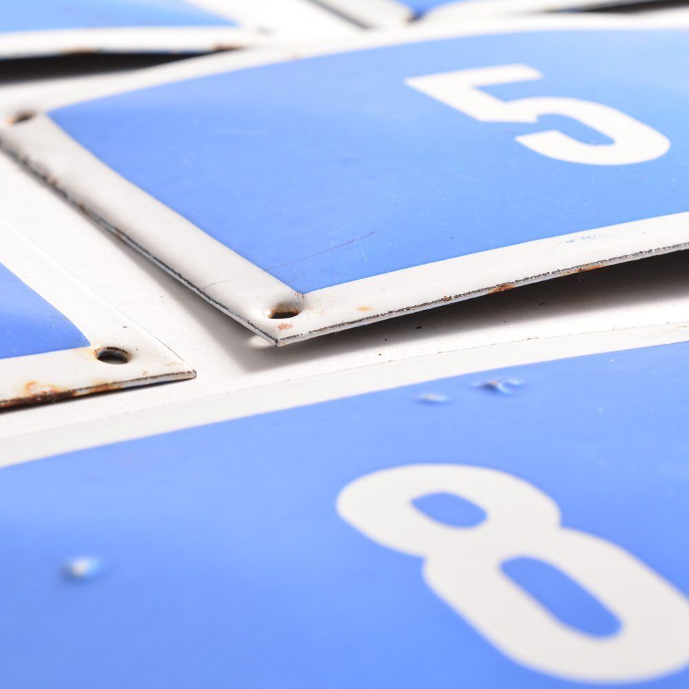Set Of Vintage Enamel Blue Number Plaques, Czechoslovakia, 1950s photo 680.0
