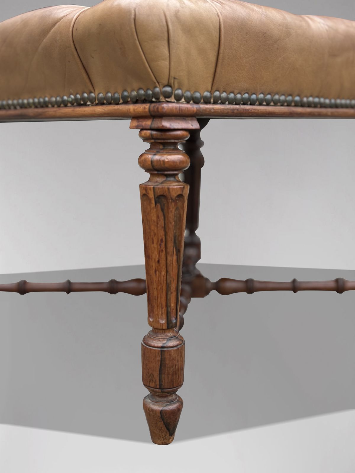 Early 19th Century Regency Period Rosewood Leather Stool photo vintage