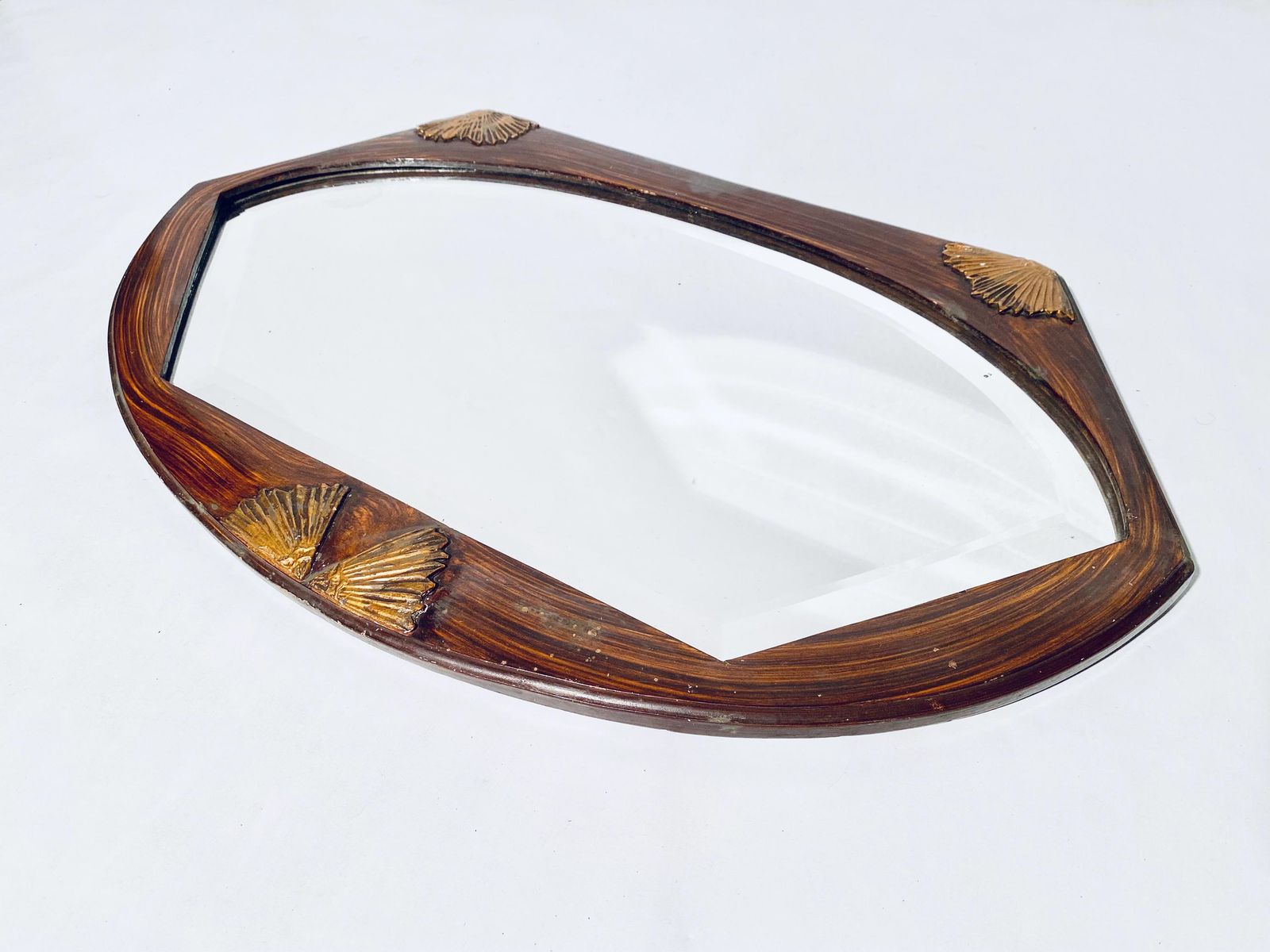 Art Deco Wooden Frame Wall Mirror / 1920s Antique Interior France photo for sale