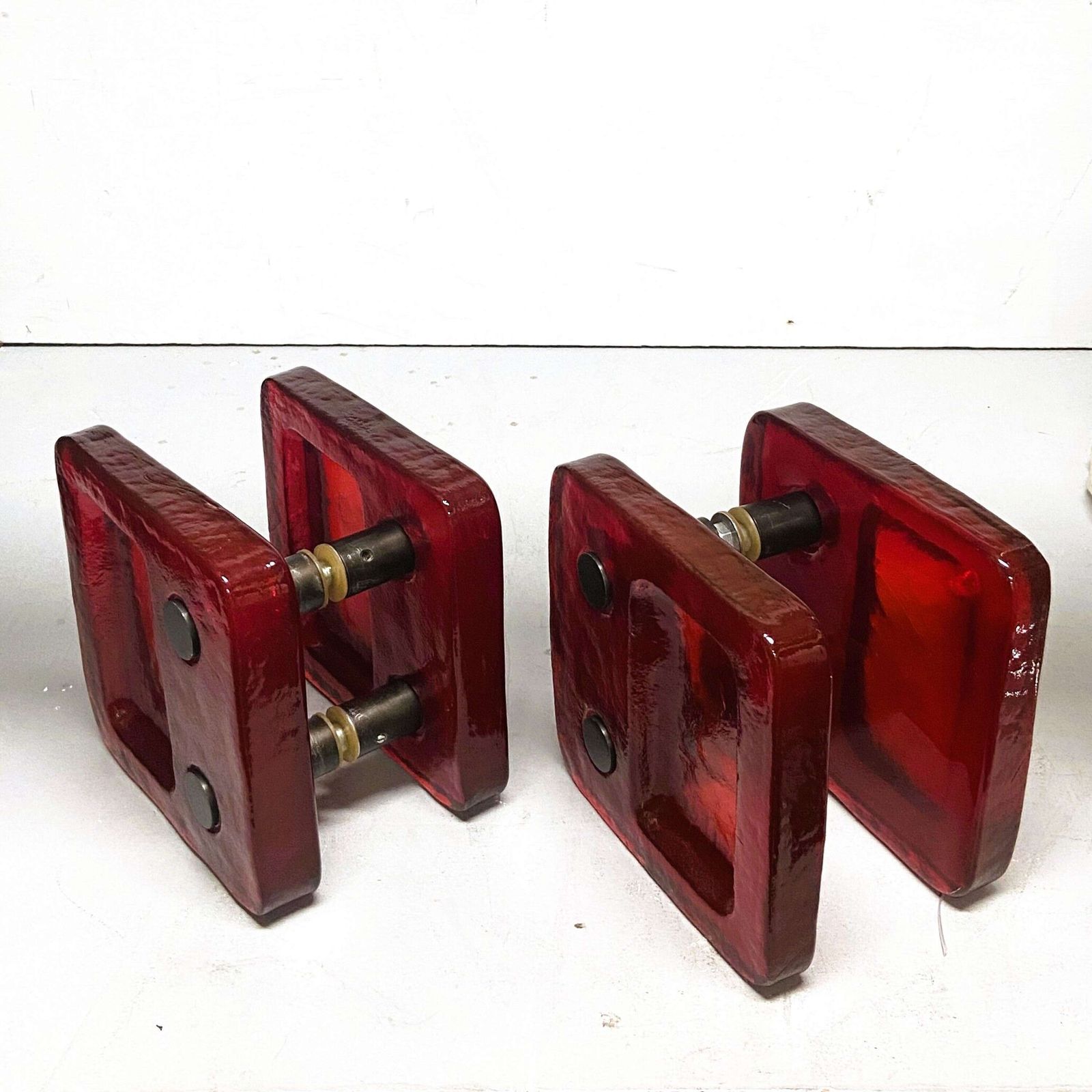 Red Glass Door Handle Pair For Push And Pull Double photo for sale