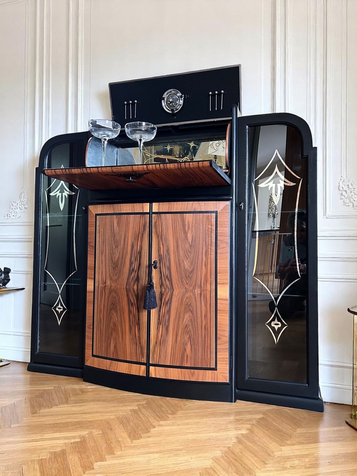 Cocktail Cabinet.  Art Deco Style.  Rivington.  Walnut. Refurbished.  Handpainted.  Unique. photo buy
