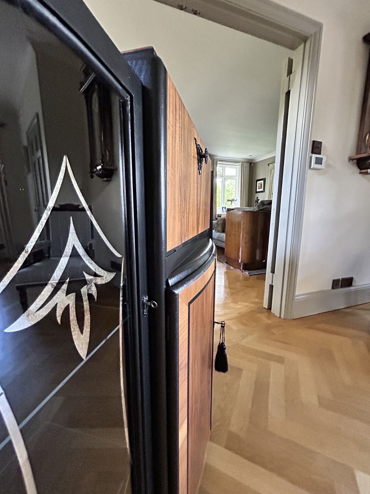 photo for sale Cocktail Cabinet.  Art Deco Style.  Rivington.  Walnut. Refurbished.  Handpainted.  Unique.