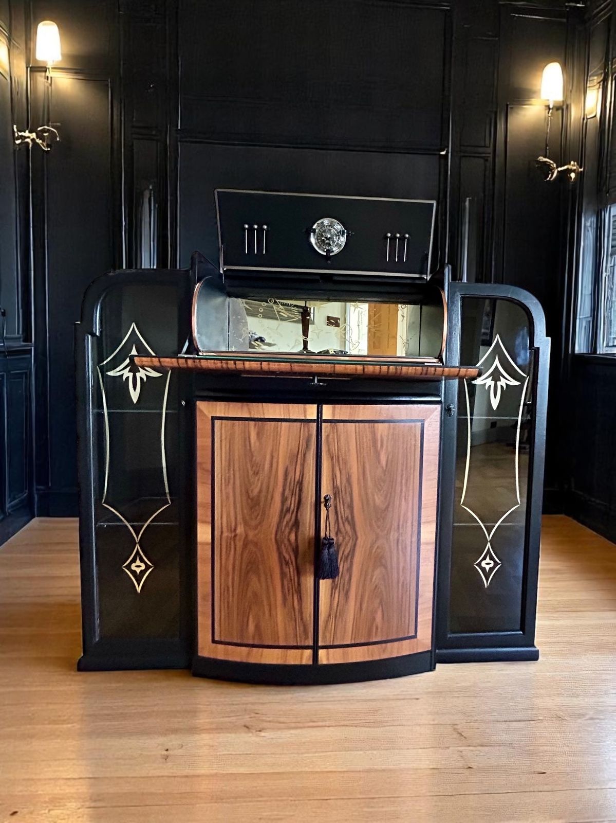 photo vinterior Cocktail Cabinet.  Art Deco Style.  Rivington.  Walnut. Refurbished.  Handpainted.  Unique.