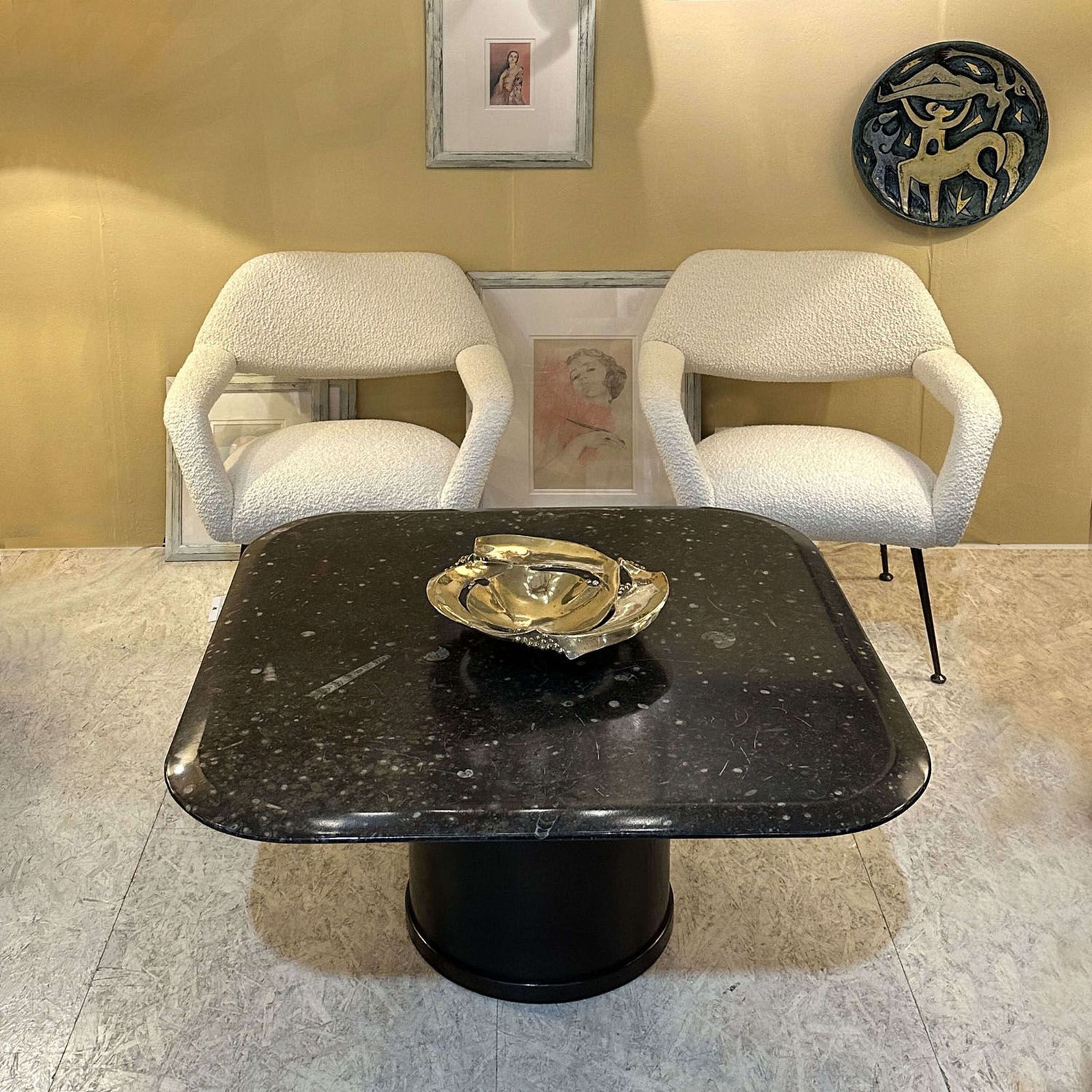 Fossilized Stone Coffee By Table Heinz Lilienthal With Round Wooden Base photo furniture