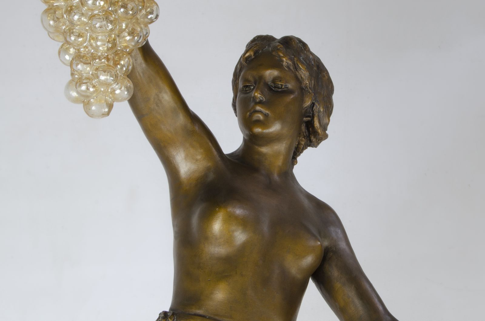 Mid 20th Century Art Nouveau Style Painted Ceramic Sculptural Floor Lamp Of Maenad Holding Grapes Signed By P. Oltolini, Argentina photo for sale