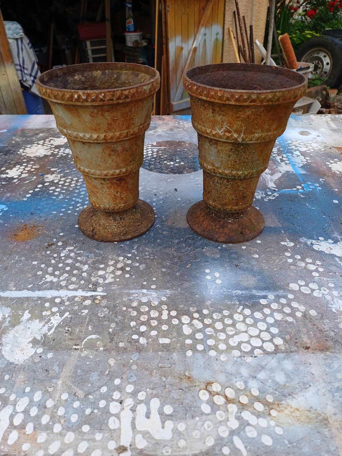 Pair Of Cast Iron Vases 1900 From Charleville Mézières photo Garden Decor