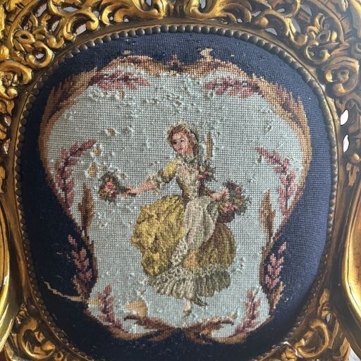 Pair Of Antique Giltwood & Gesso Fauteuil Armchair Louis XVI Style Needlepoint photo vinterior