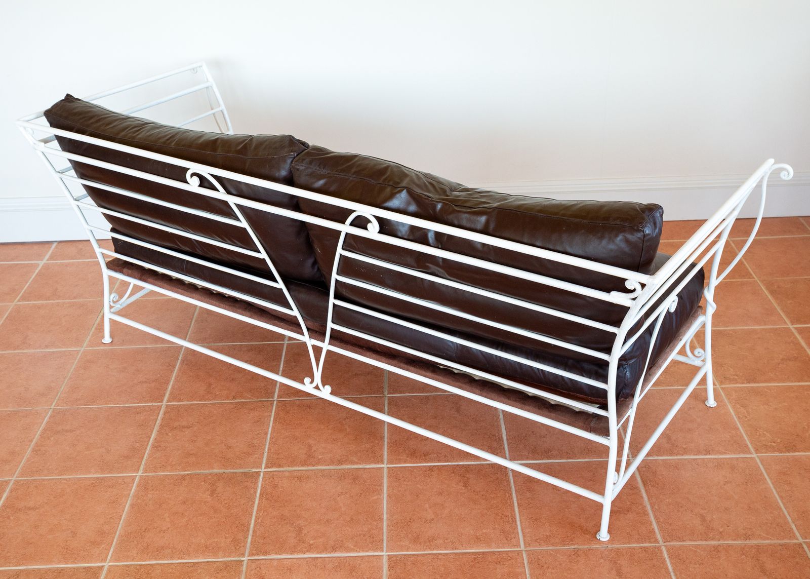 French Wrought Iron Sofa Leather Cushions 1950s Mid Century Settee Garden Conservatory Sof.A Vintage Garden Room Sof.A Patio photo Furniture