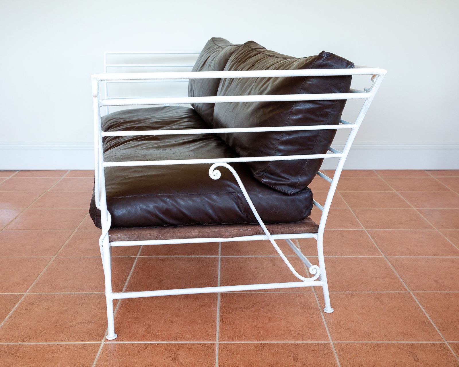 photo for sale French Wrought Iron Sofa Leather Cushions 1950s Mid Century Settee Garden Conservatory Sof.A Vintage Garden Room Sof.A Patio