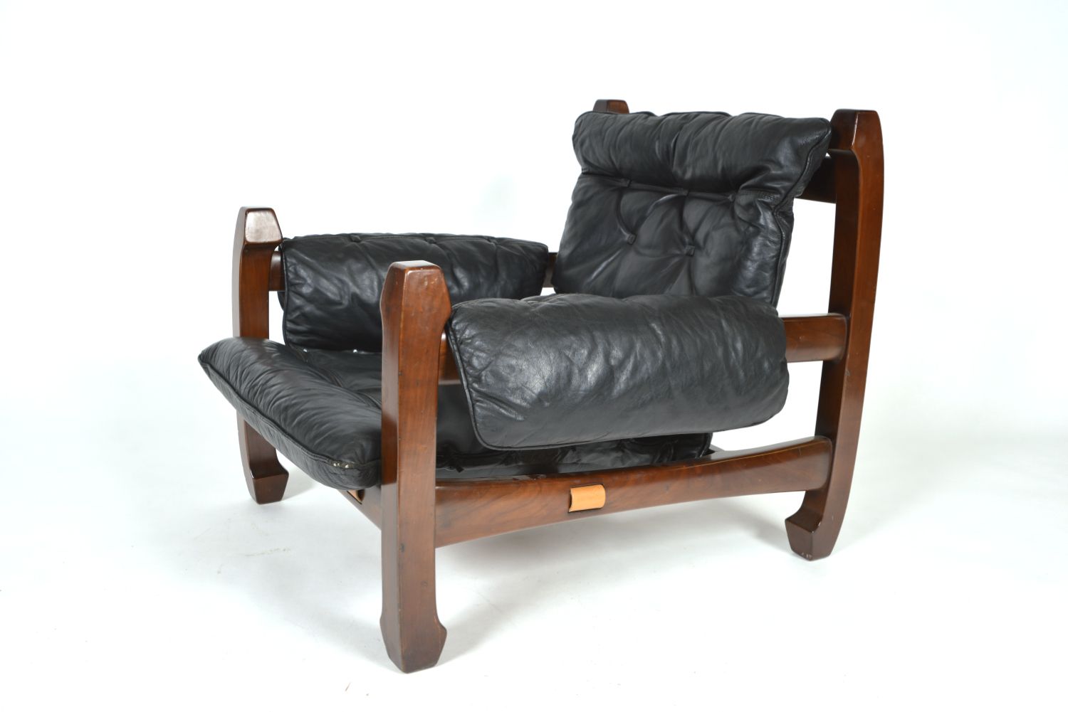 Midcentury Black Leather Samurai Arm Lounge Chair By Luciano Frigerio Italy 1971